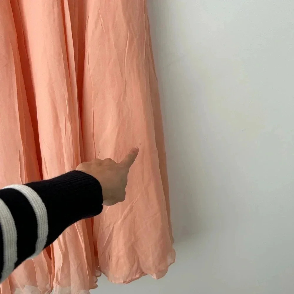Vintage Silk Chiffon Midi Skirt Peach Flowy Romantic Cottagecore Balletcore - Picture 10 of 12